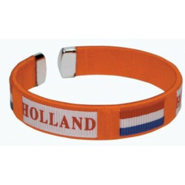 Oranje armband met tekst Holland en Nederlandse vlag