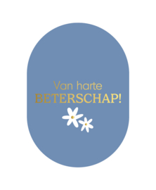 Ansichtkaart ovaal: Van harte beterschap + bloemen