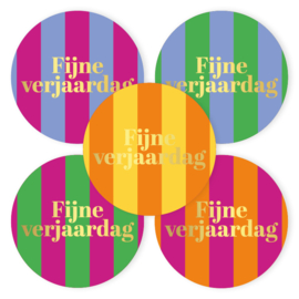 Stickerset: Fijne verjaardag + strepen (5 varianten)