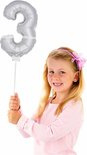 Folieballon cijfer mini: 3 zilver