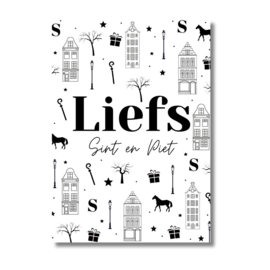 Ansichtkaart  : Liefs Sint en Piet (zwart/wit)