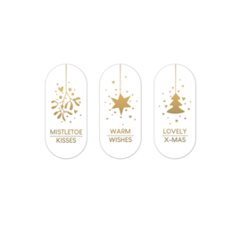 Stickerset: Kerst ovaaltjes wit/goud (3 stuks)