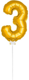 Folieballon cijfer mini: 3 goud