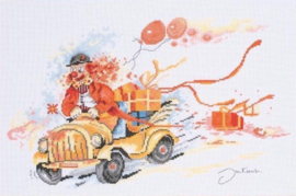 Borduurpakket - Clown Bringing Presents - Lanarte (weefstof)