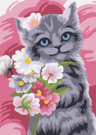 Schilderen op nummer Mini - Cat with Flowers - Wizardi