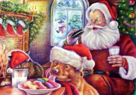 Diamond Painting Mona Lisa - Kerstman met Hond - 40 x 50 cm - full cover