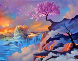 Diamond Painting Mona Lisa - Vrouw met Waterval - 40 x 50 cm - full cover