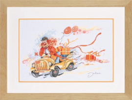 Borduurpakket - Clown Bringing Presents - Lanarte (weefstof)