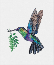 Borduurpakket - Kolibri - Wateroplosbare Canvas - Oven