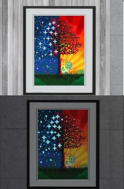 Diamond Painting Mona Lisa - Seizoenenboom - 30 x 40 cm - full cover - GLOW IN THE DARK