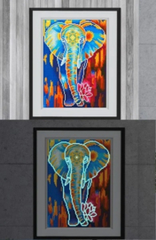 Diamond Painting Mona Lisa - Olifant - 30 x 40 cm - full cover - GLOW IN THE DARK