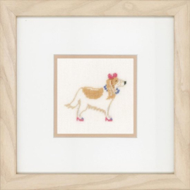 Borduurpakket - Dog with Pink Bow - Animals - Lanarte (linnen)