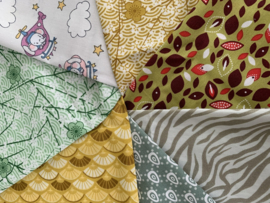 Set van 7 stofjes SPRING COLORS - Lente kleuren - 25 x 35 cm 100% katoen