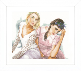 Borduurpakket - 2 Romantic Ladies - Romance - Lanarte (linnen)