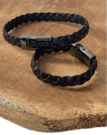 Gevlochten leren armband met naam