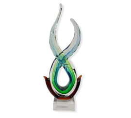 Glassculptuur object groen / bruin