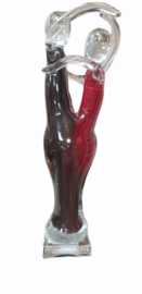 Glassculptuur Muranostijl  dansend paar rood/zwart