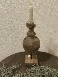 Houten bol kandelaar bruin