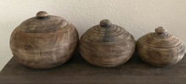 Houten pot rond met deksel XL