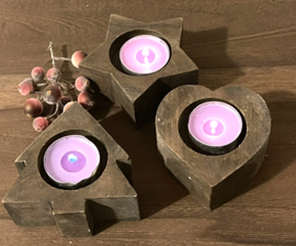 Houten theelicht houders set van 3