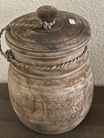 Houten kruik met deksel en touw M