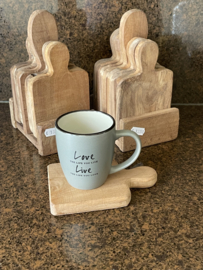 6 Houten onderzetters met houder