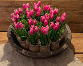 Kunst tulpjes in jute zakje