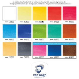 van Gogh Aquarelverf pocket box Basic Colours Set van  12 + 3 GRATIS Kleuren