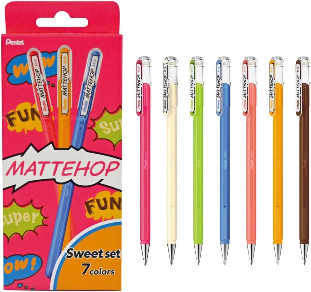 Pentel Hybrid  Mattehop Gel Inkt Pennen - 1.0 mm - Sweet Colors - Set van 7