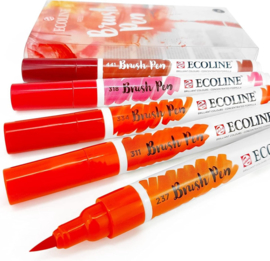 Talens Ecoline Brush Pen - Rood - Set van 5 verpakt in een Handige A6 Zipperbag