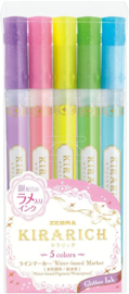 Zebra Glitter Kirarich Highlighters Set van 5