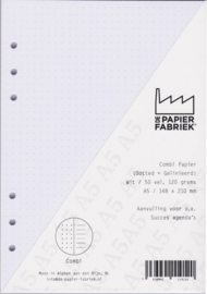 Aanvulling A5 Notitiepapier voor o.a. Succes, Filofax Planners 100 Pag. 120g/m² Dotted - Gelinieerd Wit Combi Papier
