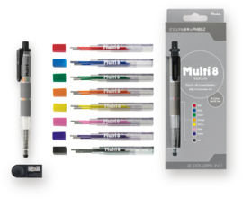 Pentel Multi 8  Kleuren 2mm Vulpotlood  + 1 HB-Stift en 7 Gekleurde Refills / Vullingen  # XPH802ST