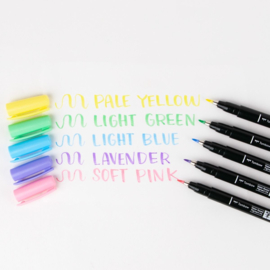 Tombow Fudenosuke Brush Pen Soft Tip, 6 Brilliant Pastel Color Set