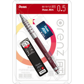 Pentel Orenz AT Vulpotlood 0,5 mm – Donker Rood – Set met Ain Stiften + Gum