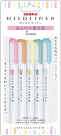 Zebra WKT7-5C-N Highlighters, Mildliners, 5 Colors Set