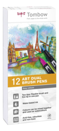 Tombow Set van 12 ABT Dual Brush Pennen Grijze Kleuren