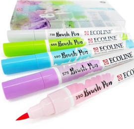 Talens Ecoline Brush Pen - Pastel - Set van 5 verpakt in een Handige A6 Zipperbag