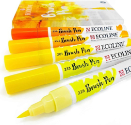 Talens Ecoline Brush Pen - Geel - Set van 5 verpakt in een Handige A6 Zipperbag