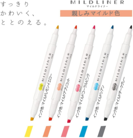 Zebra WKT7-N-5C-N Highlighters Mildliners, Friendly 5  Colors Set