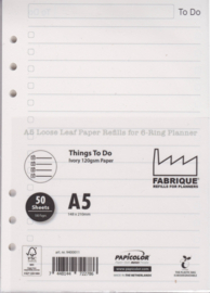 Aanvulling A5 voor o.a. Succes, Filofax en Kalpa Planners 100 pagina's, "To Do List"  A5 Ft. Ivory 120 g/m² Papier