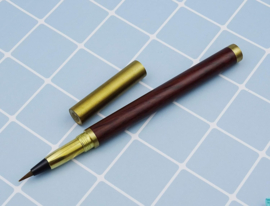 HongDian #  1808 Calligraphy Brush Pen, Red Sandalwood, Brass Cap  + Converter in Luxury Gift Box