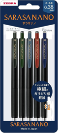 Zebra Sarasa Nano Gelpennen 0,38 mm – Set van 5 Bijzondere Vintage Kleuren # JJX72-5C-V-N