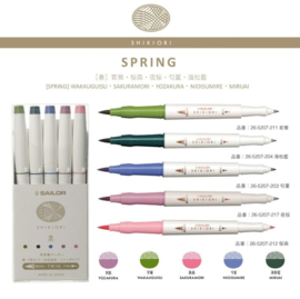 Sailor Set van 5 Shikiori Brush Pennen -  4  Japanse Seizoenen Kleuren: Lente