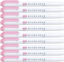 Zebra Mildliner Double-Sided Highlighter - Fine / Bold – Mild Pink Set van 10 verpakt in een Zipperbag