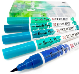 Talens Ecoline Brush Pen - Groen /Blauw - Set van 5 verpakt in een Handige A6 Zipperbag