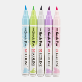 Talens Ecoline Brush Pen - Pastel - Set van 5 verpakt in een Handige A6 Zipperbag