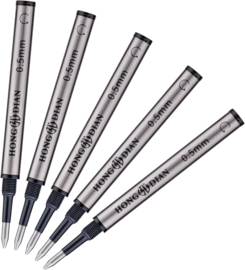 5 Pack Hongdian M2 Rollerball Pen Refills, Quick-Drying Black Ink & 0.5mm Fine Tip, Short Style Compatible with M2 Pocket Mini Rollerball Pen