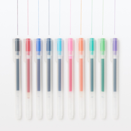 Muji Gelpennen 0.5mm Set met 10 Kleuren: Zwart, Blauw-Zwart, Blauw, Rood, Oranje,  Groen, Paars, Roze, Lime en Licht Blauw