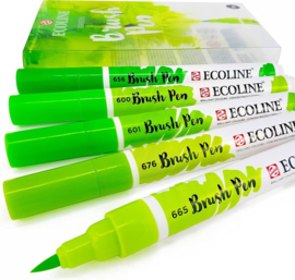 Talens Ecoline Brush Pen - Groen - Set van 5 verpakt in een Handige A6 Zipperbag